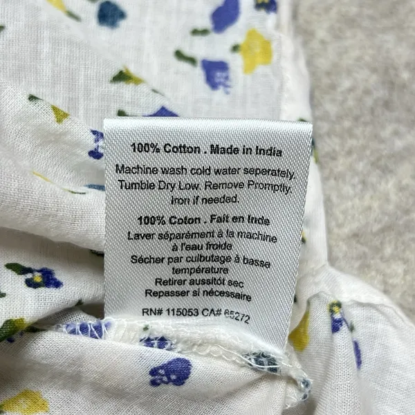 Mahogany Floral Cotton Tunic Top White Blue‎ Yellow Split Neck 3/4 Sleeve Small - Image 5