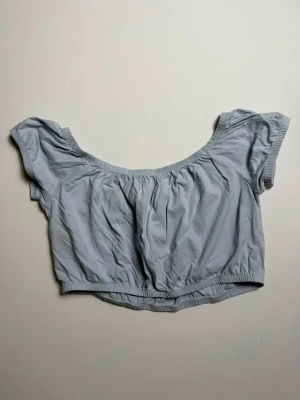 Hollister Off-the-Shoulder Light Blue Milkmaid Boho Cotton Crop Top - Image 7
