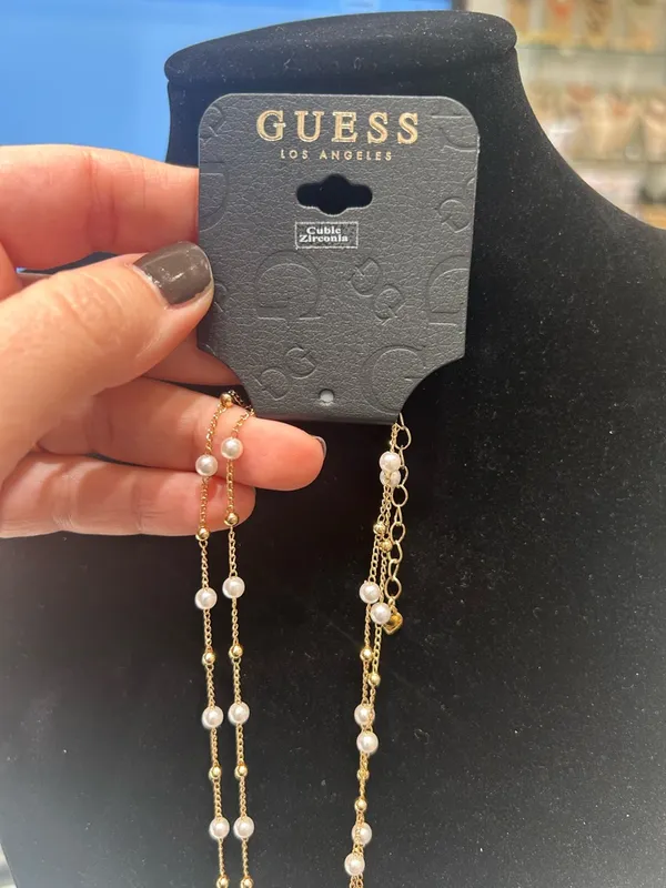 Guess Gold Pearl Layered Cross Necklace - Image 5