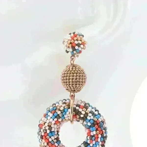 Seed‎ Bead Circle Earrings Red - Image 3