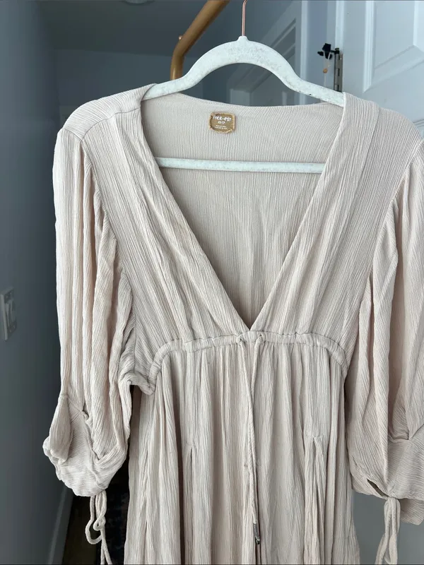 Free People Free-Est Just Like Paradise Maxi Flowy Dress Boho Neutral XS - Image 5