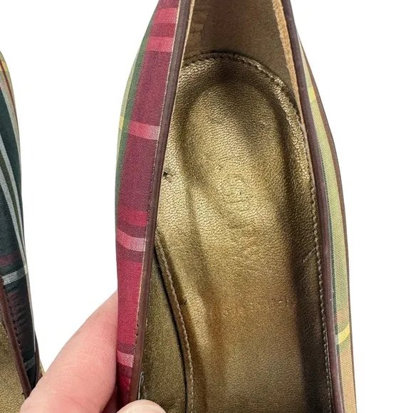 J.‎ Crew Plaid Peep Toe Heels Brown Red Green Chain Detail Stiletto Size 9.5 - Image 10