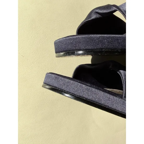 Unlisted Navy Blue Satin Block Heel‎ Sandals Strap Platform U47253 Size 10 - Image 6