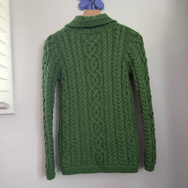 Saol XS Aran Irish Cardigan Cable Knit Merino Wool Green St. Patrick’s Day - Image 2