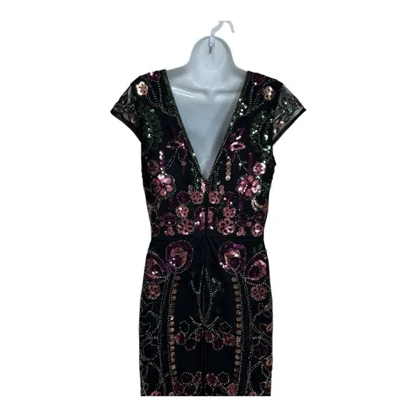 Lulus Era of Opulence Burgundy Sequin Cap Sleeve‎ Maxi Dress large - Image 6