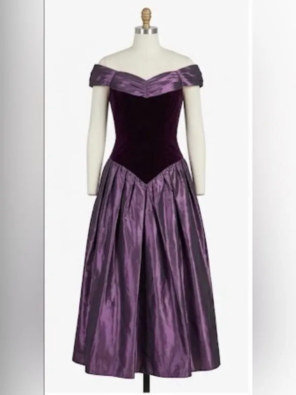 Vintage Jessica McClintock Homecoming Dress Off Shoulder Velvet Taffeta 8 - Image 3