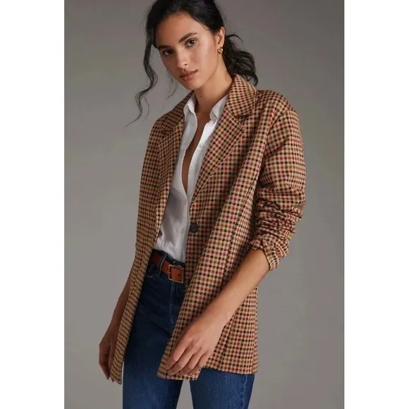 Anthropologie AVEC LES FILLES Longline Plaid Blazer Jacket Preppy Academia Small - Image 15