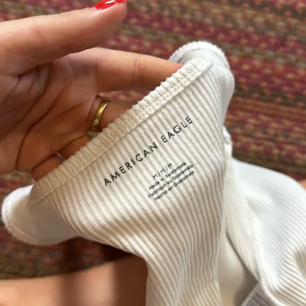 American Eagle White Ribbed Tank Bodysuit One Piece - Image 3