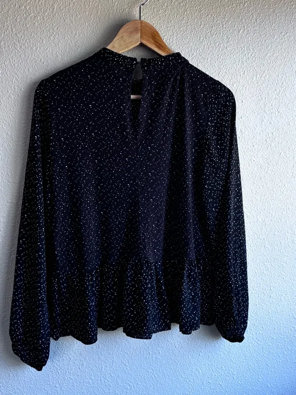 LOFT Black & White Dot Peplum Long-Sleeve Blouse - Image 5