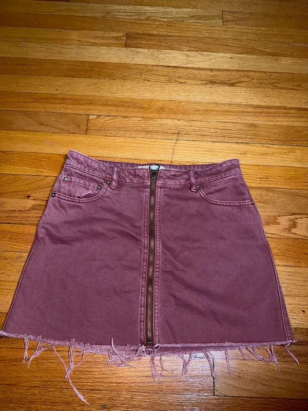 We The Free Rust Brown Front-Zip Raw Hem Mini Skirt - Image 2