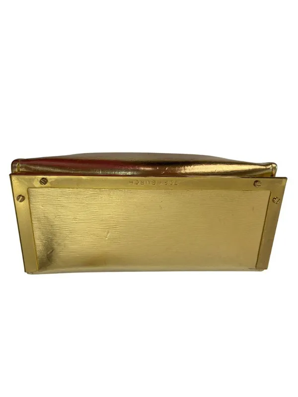 Tory Burch Gold Metallic Leather Cosmetic Case 7" X 3" Rectangular Design 2s - Image 5