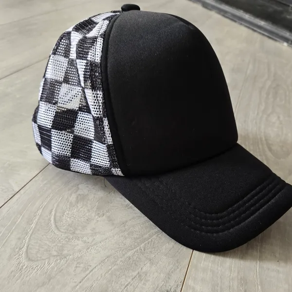 Black and White Checkered Trucker Hat - Image 7