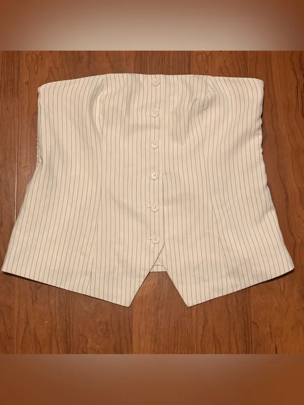 Abercrombie &‎ Fitch The A&F Mara Tailored Button Through Tube Top White Navy XL - Image 2