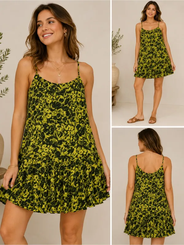 Urban Outfitters Floral‎ Slip Dress Yellow Black Ruffle Hem Small NWT - Image 2