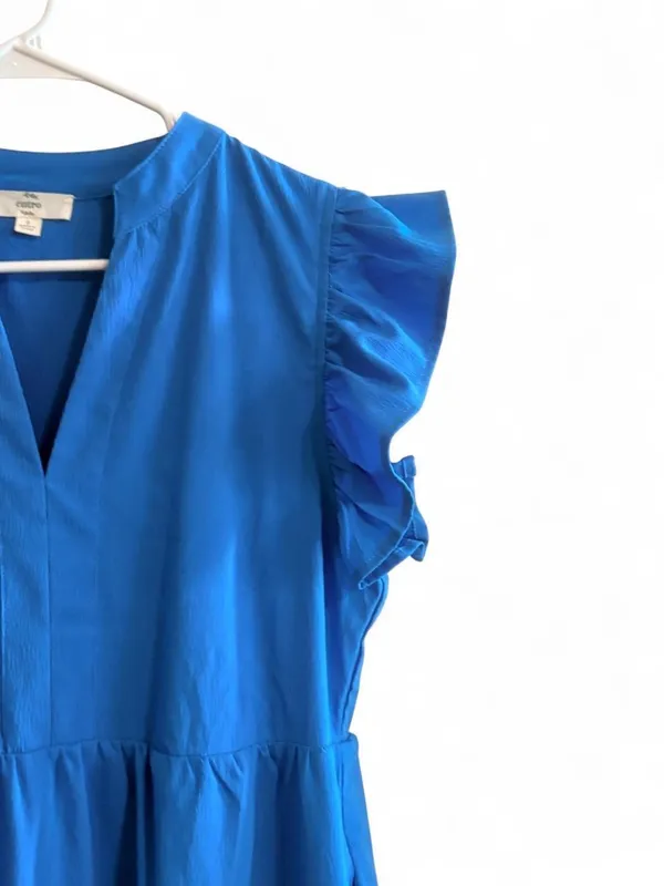 Entro Bright Teal Blue Tiered Ruffle Sleeve Dress Sz S - Image 5