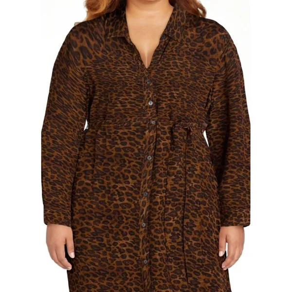 Time and Tru Womens Shirt Dress Size XL Brown Leopard Button-Front Long Sleeve - Image 4