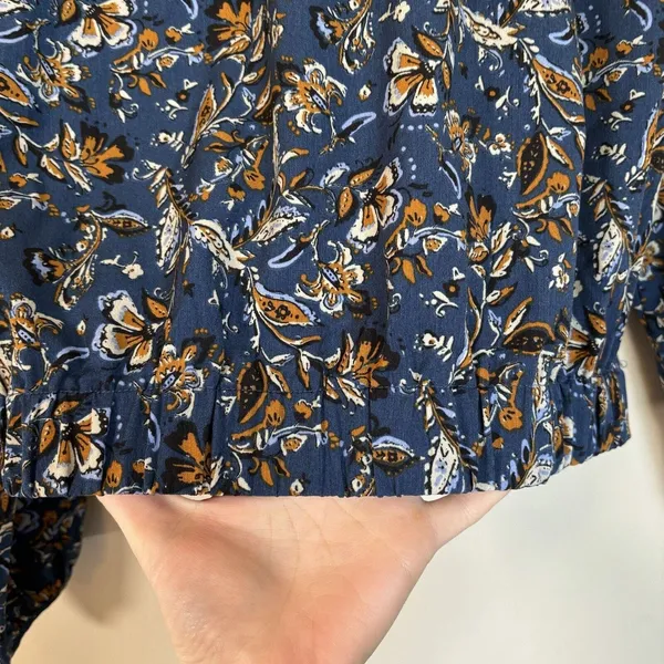 Drew‎ Ms Navy Blue Floral Print Button Front Long Sleeve Jacket / Blouse Med - Image 7