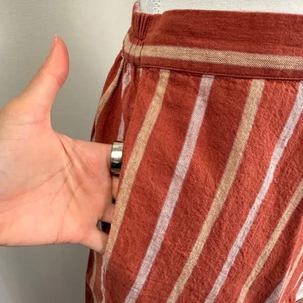 Madewell Rust Orange Striped Linen‎ Blend Faux Wrap Midi Skirt with Pockets XS - Image 11
