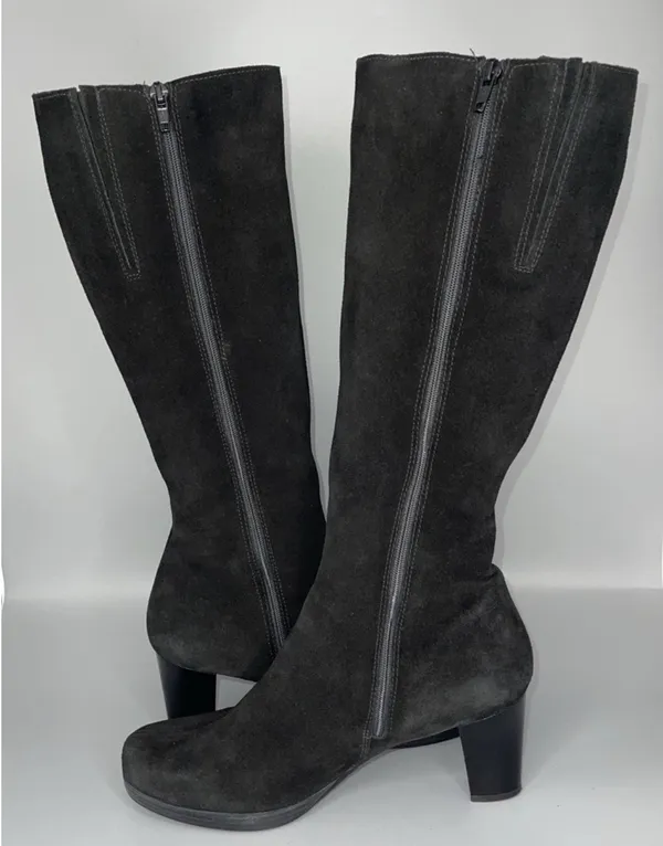 Vtg La Canadienne Tall Suede Heeled Boots Womens 9.5 Black Zip Classy Elegant Core - Image 5