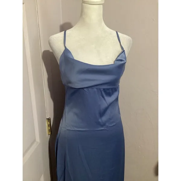 WeWoreWhat Cowl MIDI Sleeveless Satin Charmeuse Slate Blue Dress 0 - Image 4