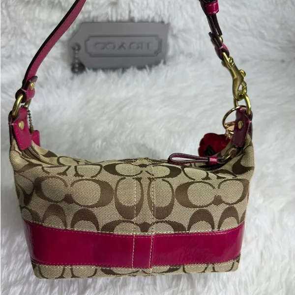 y2k COACH Legacy Stripe Signature Canvas Mini Purse Shoulder Bag Wristlet - Image 2