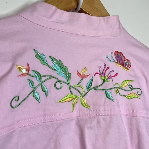 Vintage Quacker Factory Floral Embroidered Zip Up Jacket Women’s Size Large Pink - Image 6
