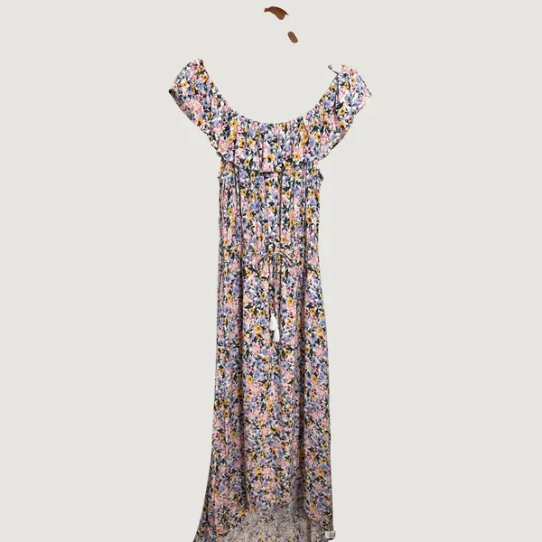 Kingston Grey Floral Off The Shoulder High Low Maxi Dress Medium Tassel Waist - Image 3
