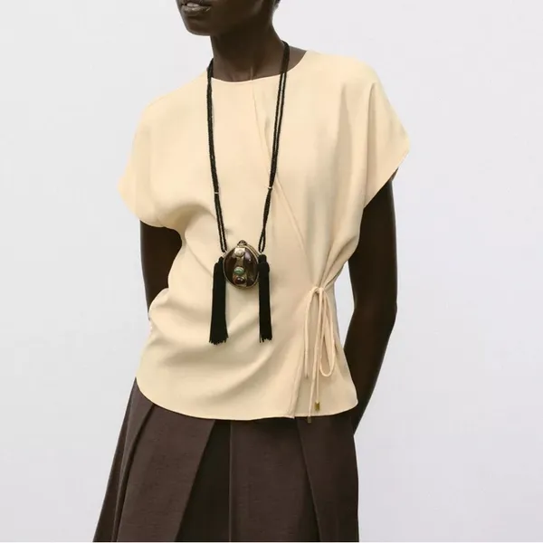 Zara NWT light yellow tie lace side top - Image 11