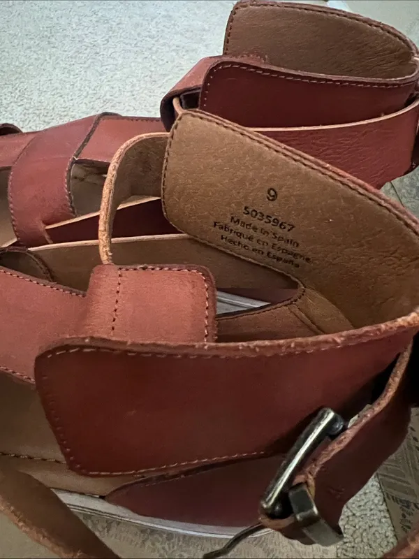 Free People Brown Leather Strappy Ankle Wrap Sandals - Image 4