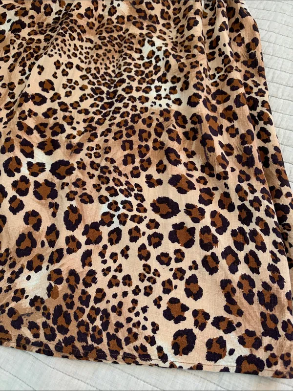 Paper heart pull on boho leopard print linen maxi skirt L - Image 15