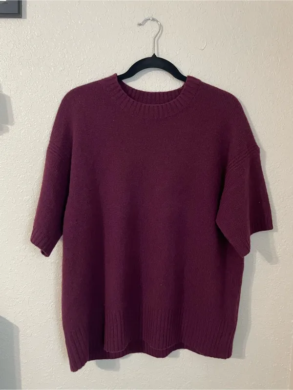 J. Crew Lambs Wool Oversized Sweater Tee Shirt Short Sleeve Size XS Burgundy - Image 7