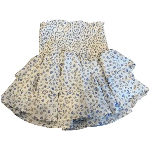 Princess Polly Floral Smocked Mini Skirt Ruffle Casual Summer Cream Blue Size 2 - Image 4