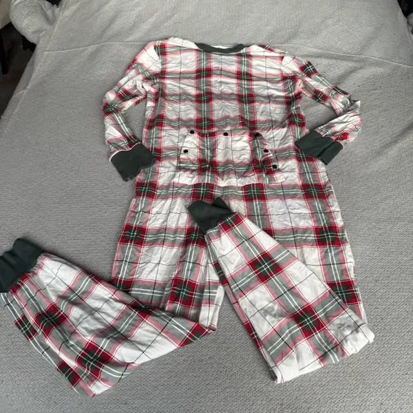 Hearth & Hand Magnolia Holiday Plaid One Piece Union Suit Snap Button Size Large - Image 5