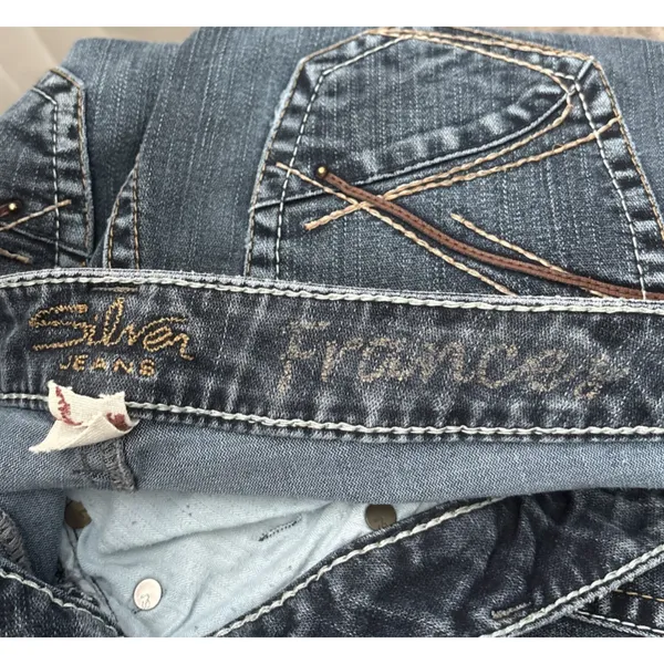 Silver Frances Jeans Size 28 33 Blue Denim Embroidered Pockets Bootcut Low Rise - Image 8