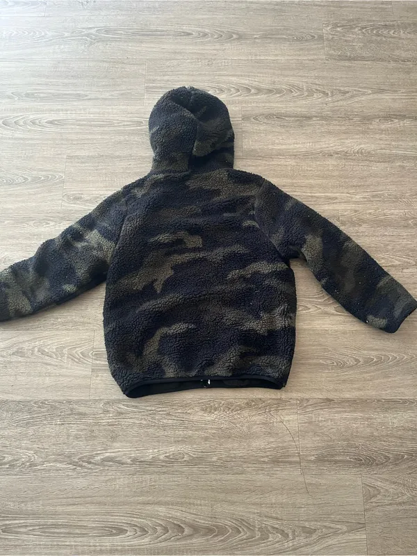 PINK Victoria’s Secret Camo Sherpa Jacket Womens XL Black Fleece Zip Hoodie - Image 9