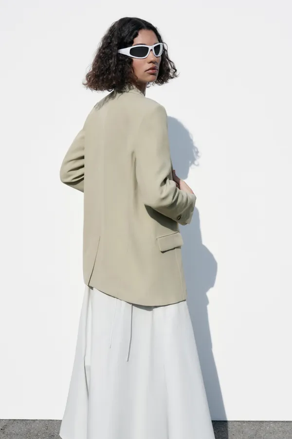 Zara blazer boyfriend relaxed ovsersize olive green casual Suit Jacket - Image 4