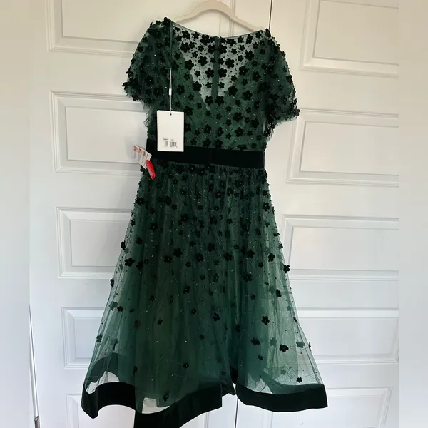 Mac Duggal Floral Embellished Butterfly Sleeve Velvet‎ Hem Midi Dress- NWT - Image 4