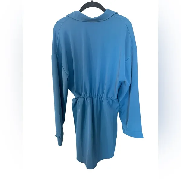 Blue Button Down Romper Dress with Built - Image 4