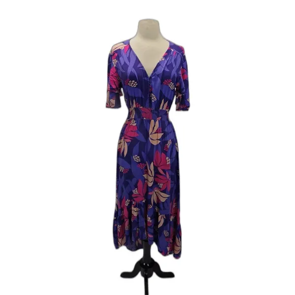 Anthropologie Abel The Label Maxi Dress XS Smocked Tiered Ruffle Flutter Coastal - Image 2