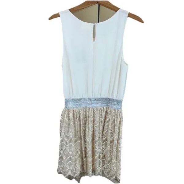 Anthropologie Pins & Needles Party Dress Women Medium Cream Sparkle Lace Boho - Image 7