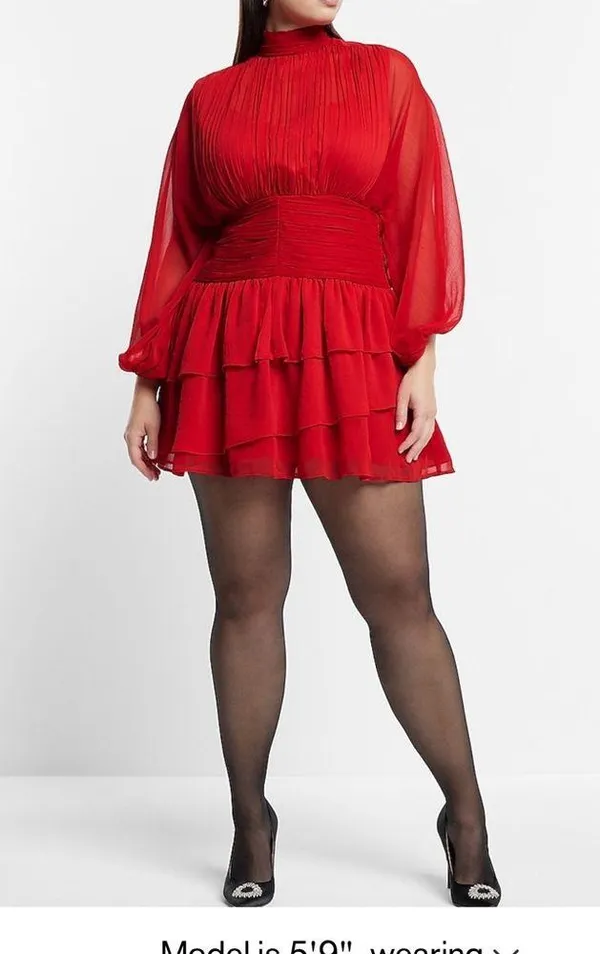Express mock neck long sleeve ruffle mini dress - Image 4