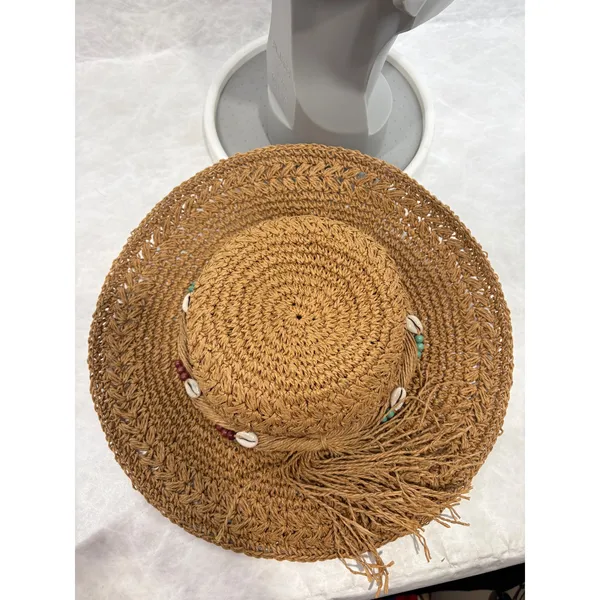 Panama Jack Women Brown Toyo Straw Sun Hat Cowrie Shell Bead‎ Tassel Vacation - Image 12