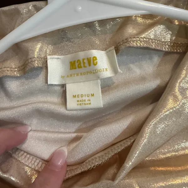 Maeve for Anthropologie Mock Neck Ruched Gold Shine Top M - Image 3