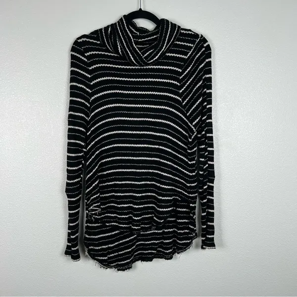 We The Free Stripes‎ Drippy Thermal Knit Cowl Neck Sweater S - Image 3