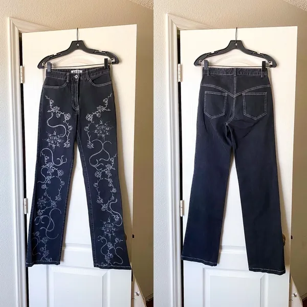 I.AM.GIA Pant Lunar Sun Moon Rose Thorn‎ Snake Denim Mid-Rise Black XS EUC - Image 2