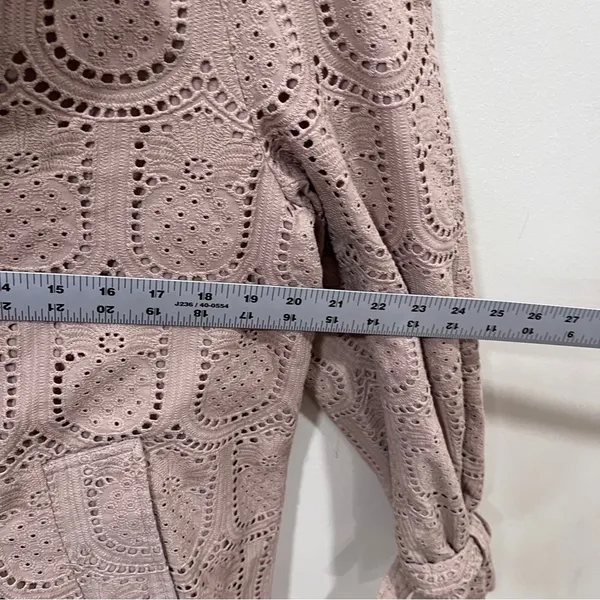Farm Rio Eyelet Trench Coat – Tan Embroidered Long Jacket Sz XS - Image 5