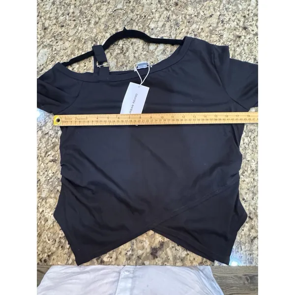 Urban Revivo black off-the-shoulder top Size 10 Metal Ring Asymmetrical - Image 8