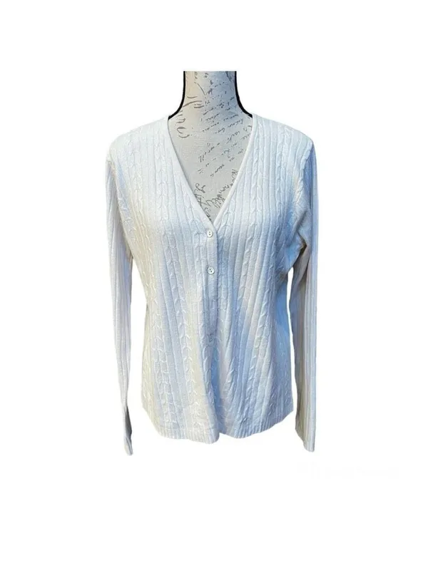 Designers ORIGINALS - cable knit front button cardigan ivory Sz M - Image 2