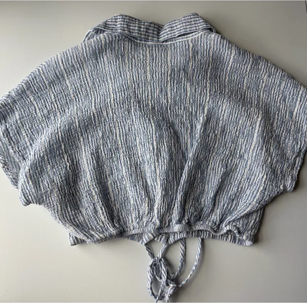 Zara Blue Striped Cotton Cropped Top Sz XS - Image 4
