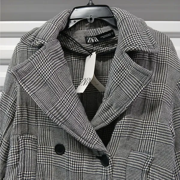 ZARA Womens Cropped Jacket XS Black White Houndstooth Plaid Preppy Chic Academia - Image 7